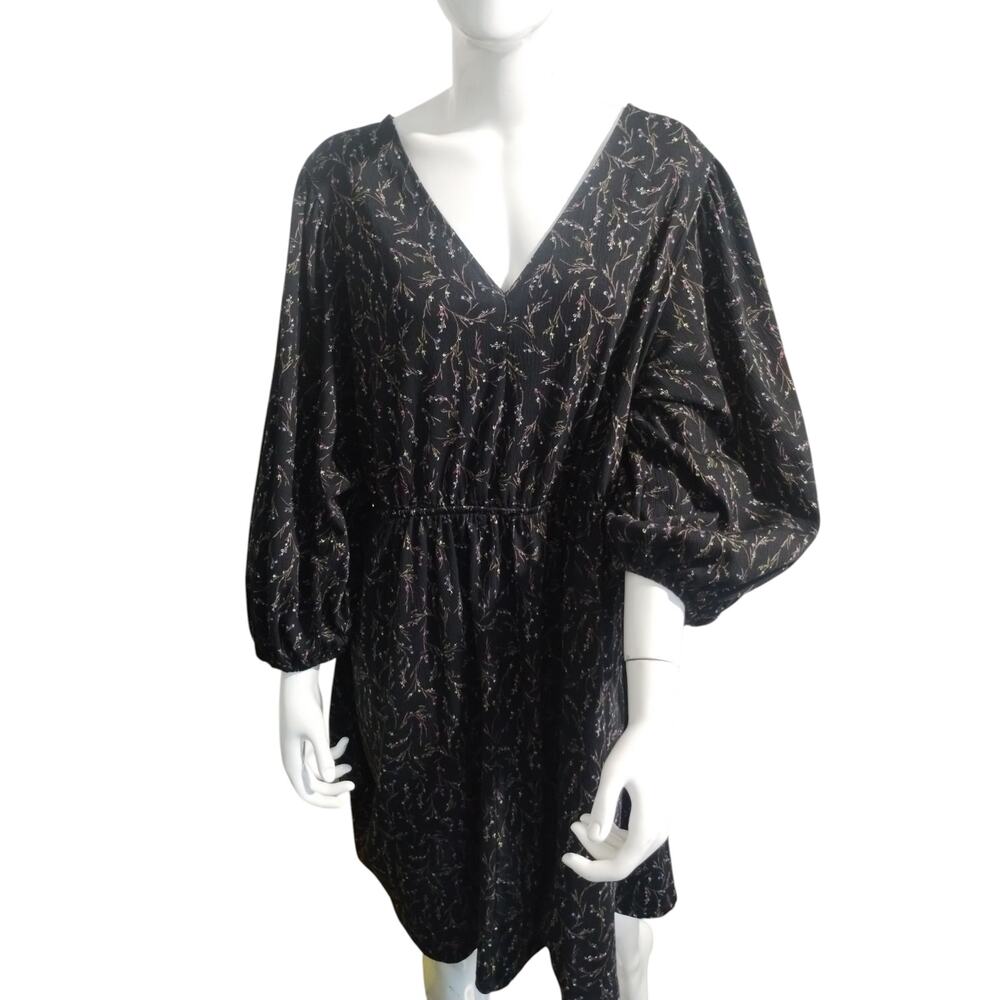 Ava & Viv Women's Size‎ 1X Floral Puff sleeve Ribbed Casual Feminine Boho Dress